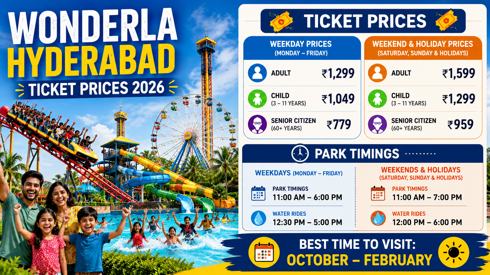 Wonderla Hyderabad Ticket Prices 2026: Timings, Rides & Guide